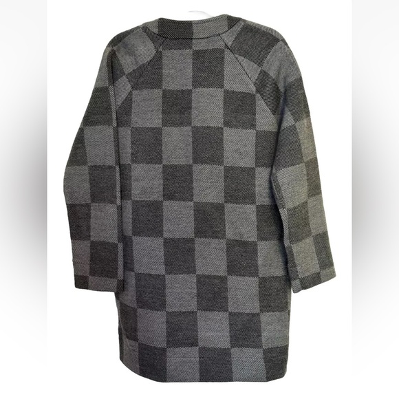 Ann Taylor Womens Wool Cardigan Duster M Gray Checkered Open Front Quiet Luxury - Picture 2 of 9
